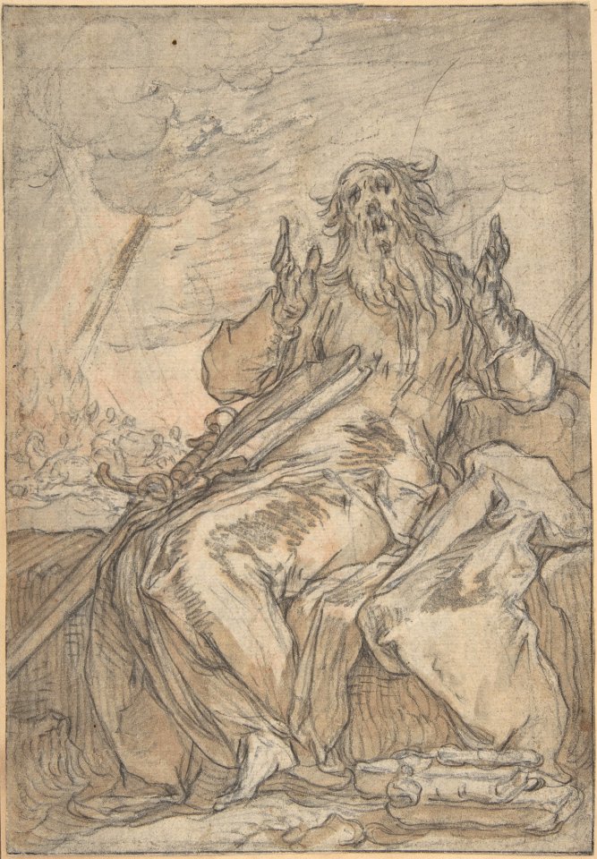 Saint Paul Seated, with his Conversion in the Background; Verso- Figure Sketch MET DP801122