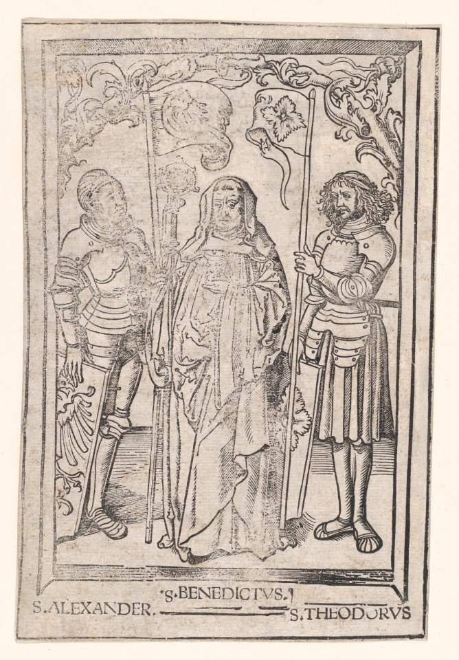 Saints Alexander and Theodore flanking Saint Benedict MET DP869291