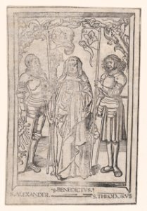 Saints Alexander and Theodore flanking Saint Benedict MET DP869291