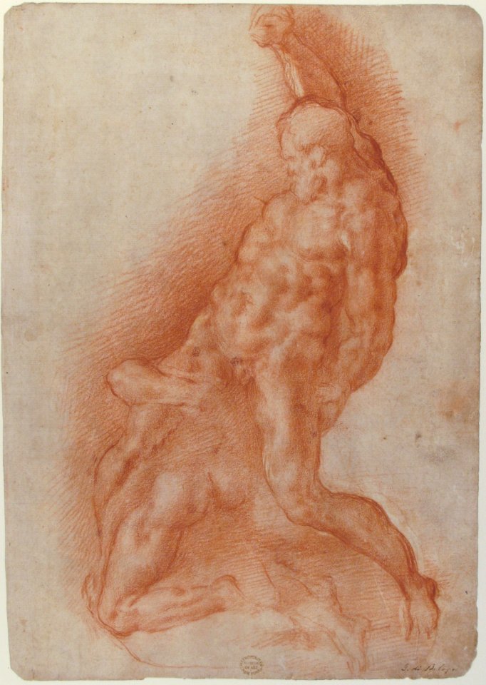 Samson Slaying the Philistine, after Michelangelo (recto); Figure of Fury, after Rosso Fiorentino (verso) MET 80.3.301 RECTO