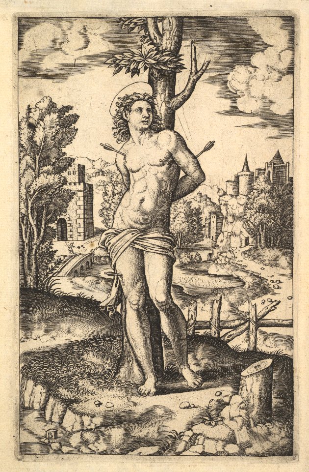 Saint Sebastian tied to a tree pierced by arrows MET DP824396