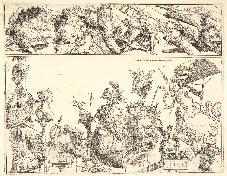 Roman arms, standards, and trophies, a composition divided into two horizontal bands MET DP832545