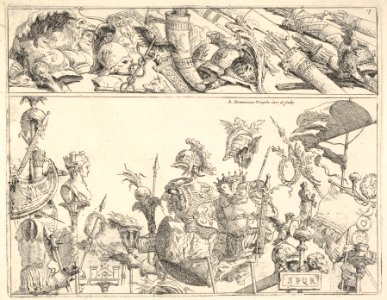 Roman arms, standards, and trophies, a composition divided into two horizontal bands MET DP832545