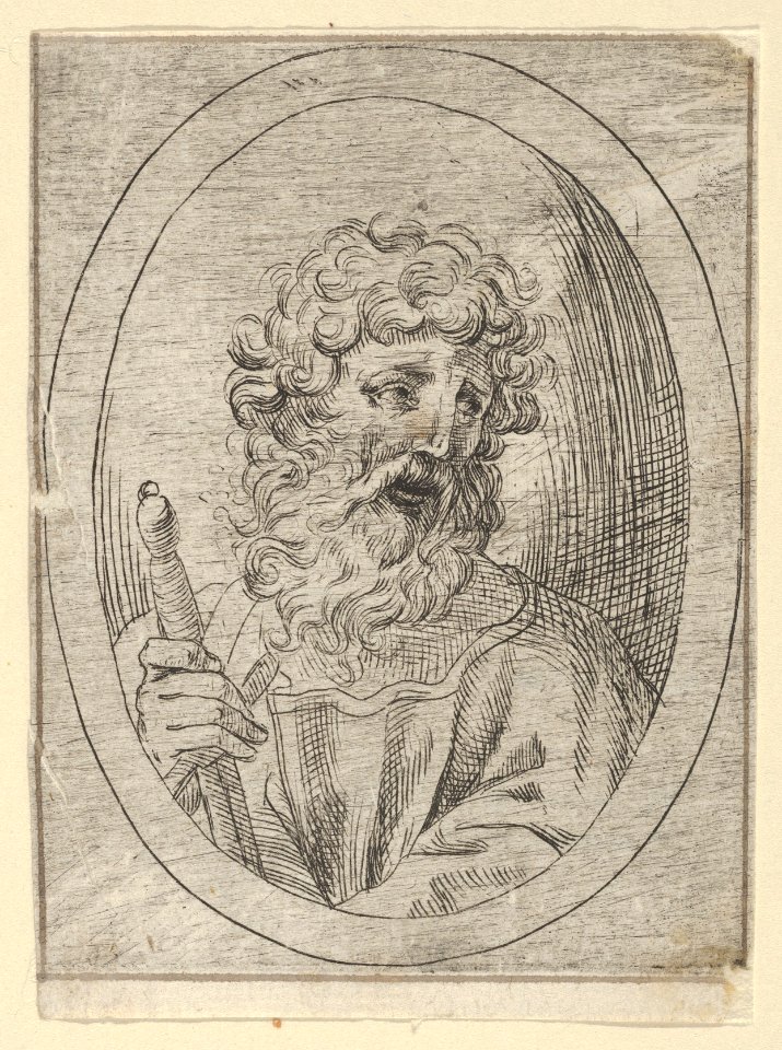 Saint Paul holding a sword, in an oval frame, from Christ, the Virgin, and Thirteen Apostles MET DP837889