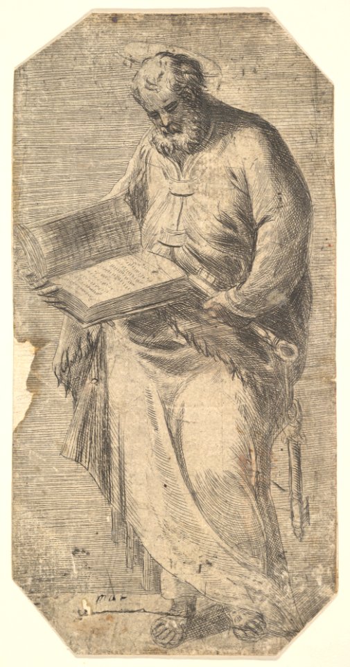 Saint Peter holding a large open book, keys by his side, from 'Christ and the Apostles' MET DP825148