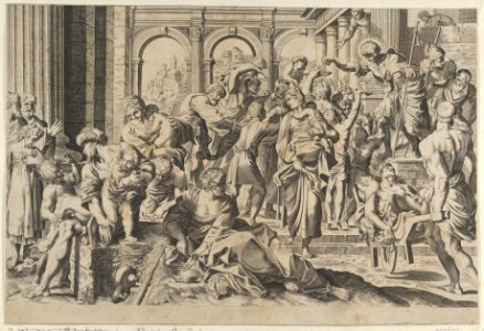 Saint Roch at right distributing alms to a group of people gathered around him, after Annibale Caracci MET DP841457