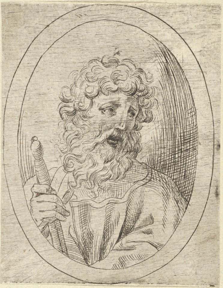 Saint Paul holding a sword, in an oval frame, from Christ, the Virgin, and Thirteen Apostles MET DP837908