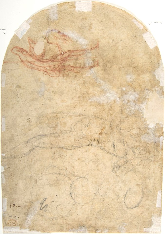 Saint Roch Recommending a Woman with a Sick Child to the Virgin (recto); Figure of a Man Holding a Book; Nude Figure of a Man (verso) MET DP802019