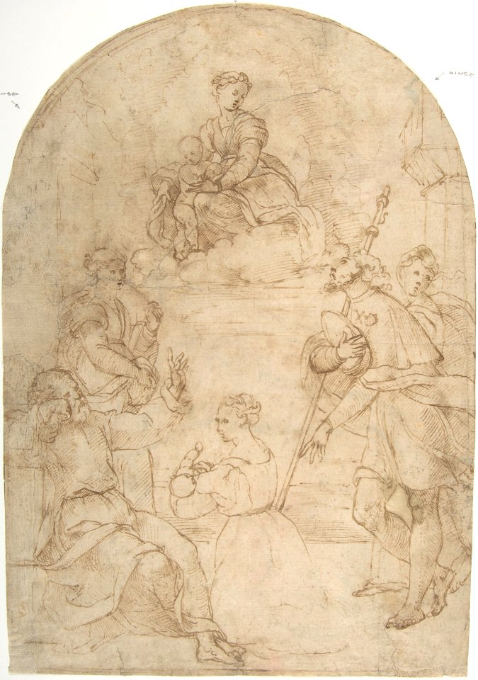 Saint Roch Recommending a Woman with a Sick Child to the Virgin (recto); Figure of a Man Holding a Book; Nude Figure of a Man (verso) MET DP802018
