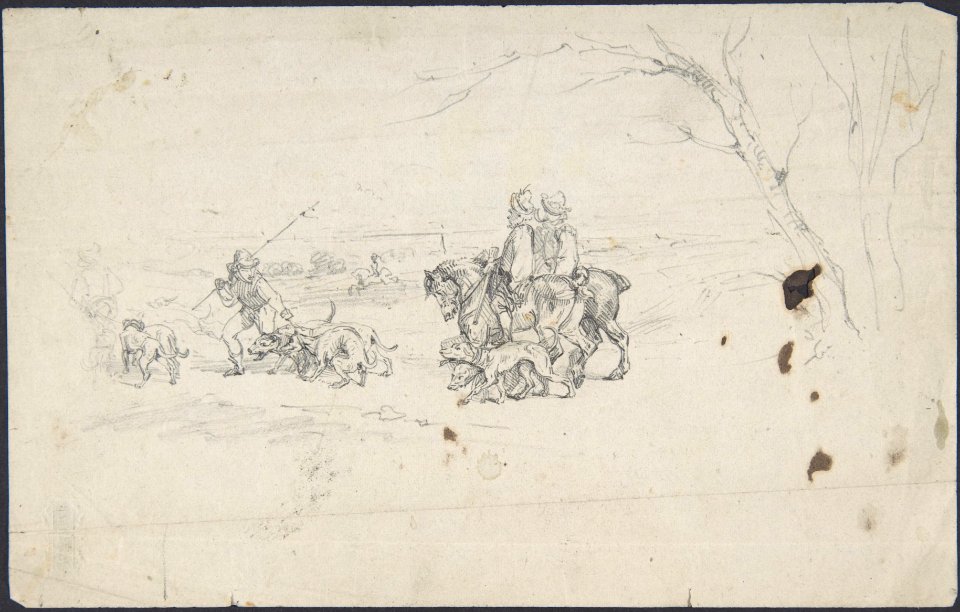 Sketch of horsemen with dogs MET DP803595