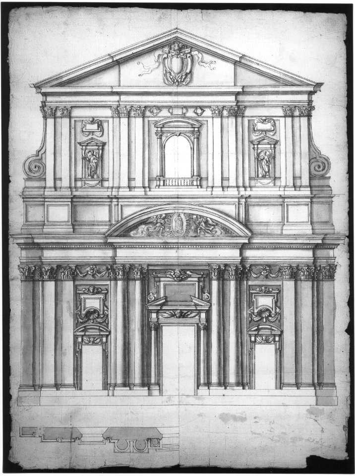 Santa Maria in Vallicella, elevation; plan (recto) blank (verso) MET sf49 92 85r-MM31569