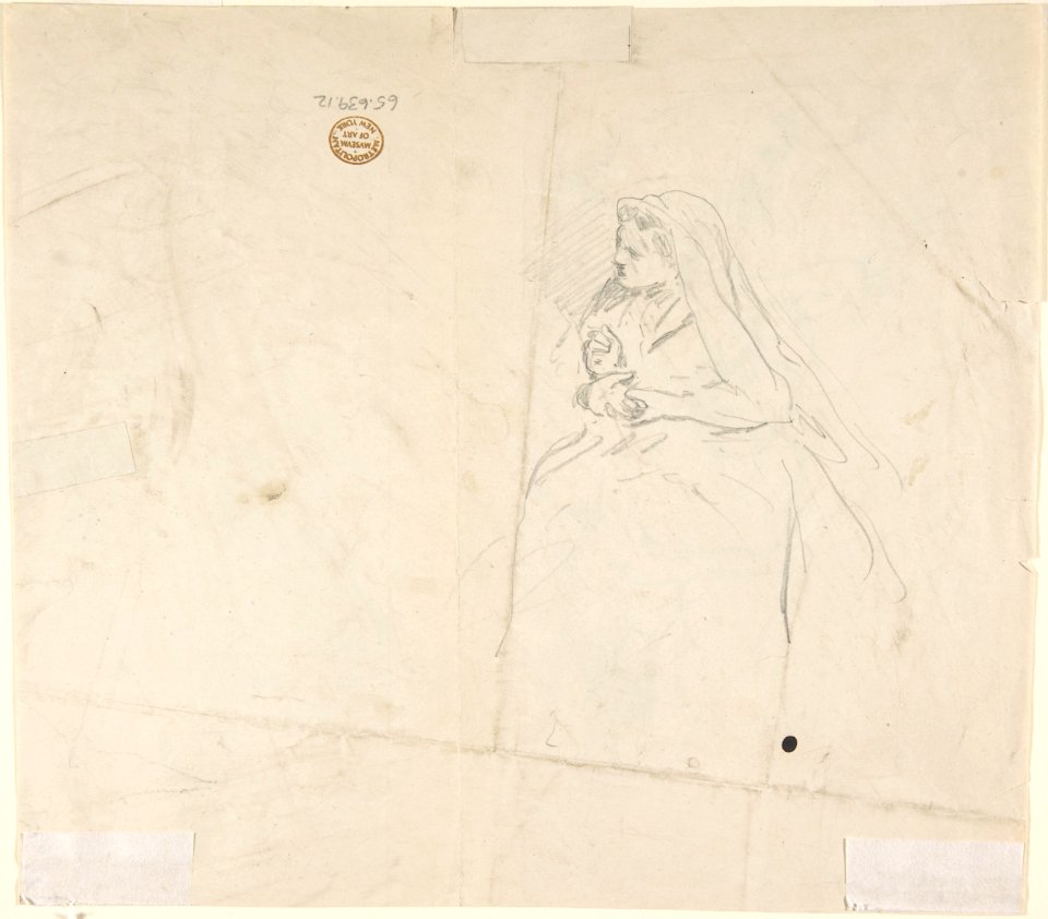 Sketch of Two Seated Women with Young Girl Sitting at Their Feet; Verso- Sketch of a Woman MET DP800923