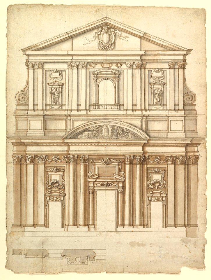 Santa Maria in Vallicella, elevation; plan (recto) blank (verso) MET DP819301