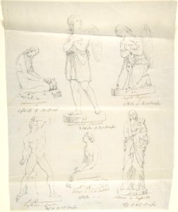 Sketches of Six Statues- "Magdalene by Canova," "Divine Love," "Angelo Pregniera," "Boxer by Canova," "Confidence in God by Bartolini," and "Madonna by Raphael" MET DP804251