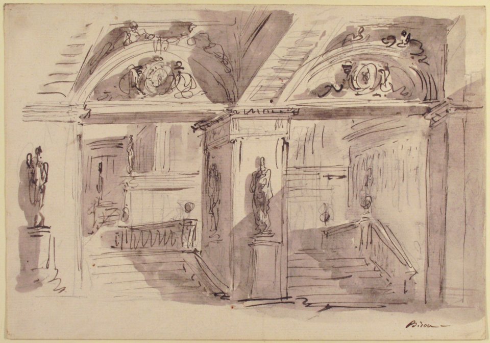 Sketch of a Palace's Interior's Foreshortening with Stairs, Statues and Ornaments MET 1971.513.53