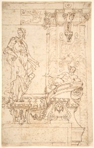 Sketch of Balcony and Pier (?) With Standing Female and a Reclining Satyr MET DP803188