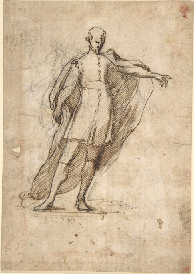 Sketch of a Standing Male Figure Wearing a Cape MET DP803916