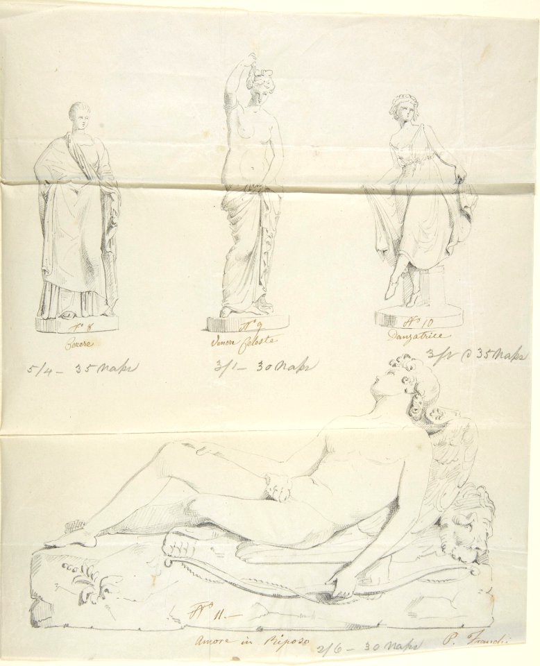 Sketches of Seven Statues- "Faith," "Paolo and Francesca di RImini," "Charity," "Roman Matron," "Venus Feleste," "Danyatrice," and "Sleeping Amor" MET DP804257