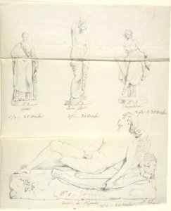 Sketches of Seven Statues- "Faith," "Paolo and Francesca di RImini," "Charity," "Roman Matron," "Venus Feleste," "Danyatrice," and "Sleeping Amor" MET DP804257