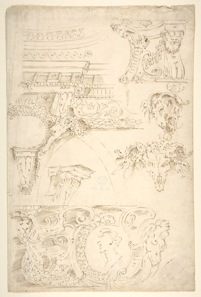 Sketches of Sculptured Decoration. Entablatures and a Frieze with Human, Animal and Floral Ornaments MET DP810676