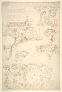 Sketches of Sculptured Decoration. Entablatures and a Frieze with Human, Animal and Floral Ornaments MET DP810676