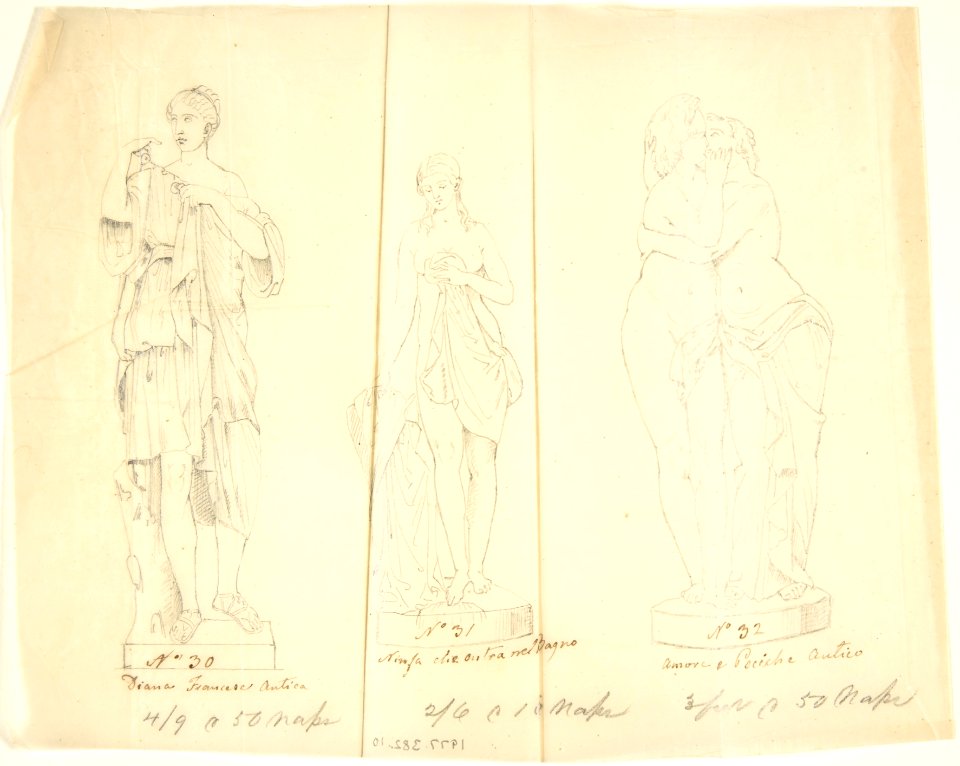 Sketches of Three Statues- "Diana Francesa Antica," "Nymph entering a bath," and "Cupid and Pysche" MET DP804248