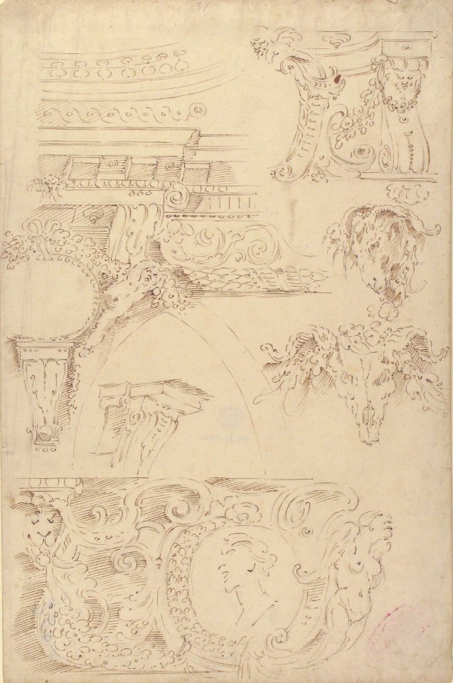 Sketches of Sculptured Decoration. Entablatures and a Frieze with Human, Animal and Floral Ornaments MET 49.50.142