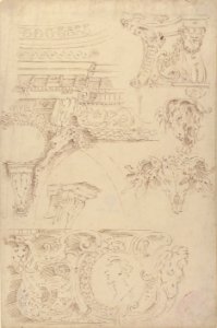 Sketches of Sculptured Decoration. Entablatures and a Frieze with Human, Animal and Floral Ornaments MET 49.50.142