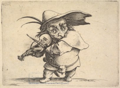 Small, masked male figure playing a violin, from the series 'Varie figure gobbi' MET DP833455
