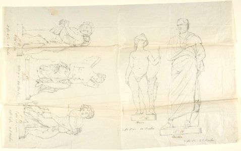 Sketches of Five Statues- "Love," "Aristide, "Putto with a Cat," "Psyche," and "Putto with a Dog" MET DP804260