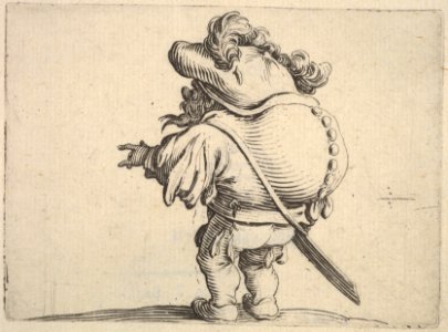 Small male figure with outstreched left hand, seen from the back, which bulges, from the series 'Varie figure gobbi' MET DP833453