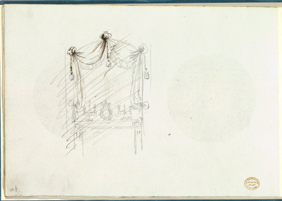 Sketch of a Fireplace with a Mirror Surrounded by Drapery MET DP825832