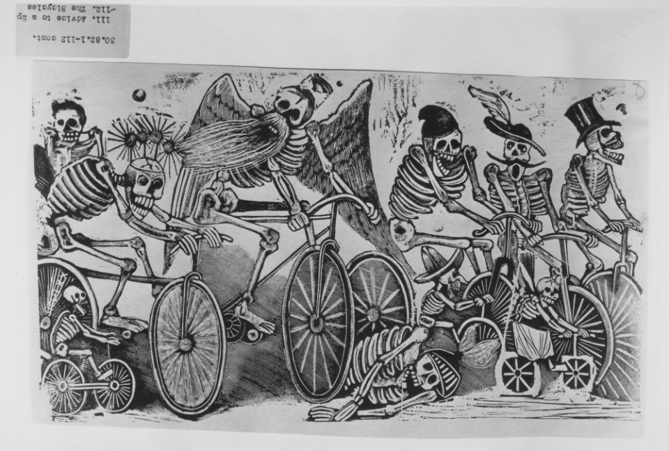 Skeletons (calaveras) riding bicycles MET MM6898