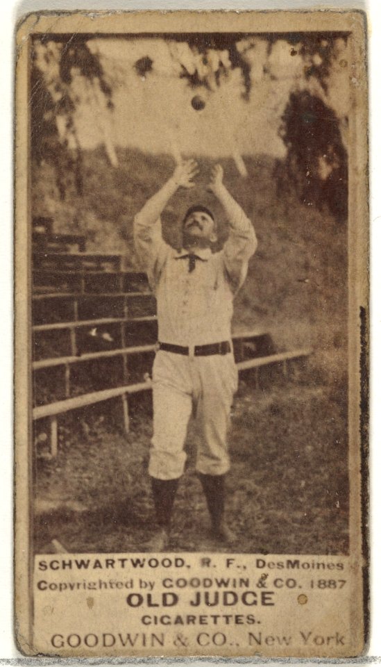 Schwartwood, Right Field, Des Moines Prohibitionists, from the Old Judge series (N172) for Old Judge Cigarettes MET DP846413