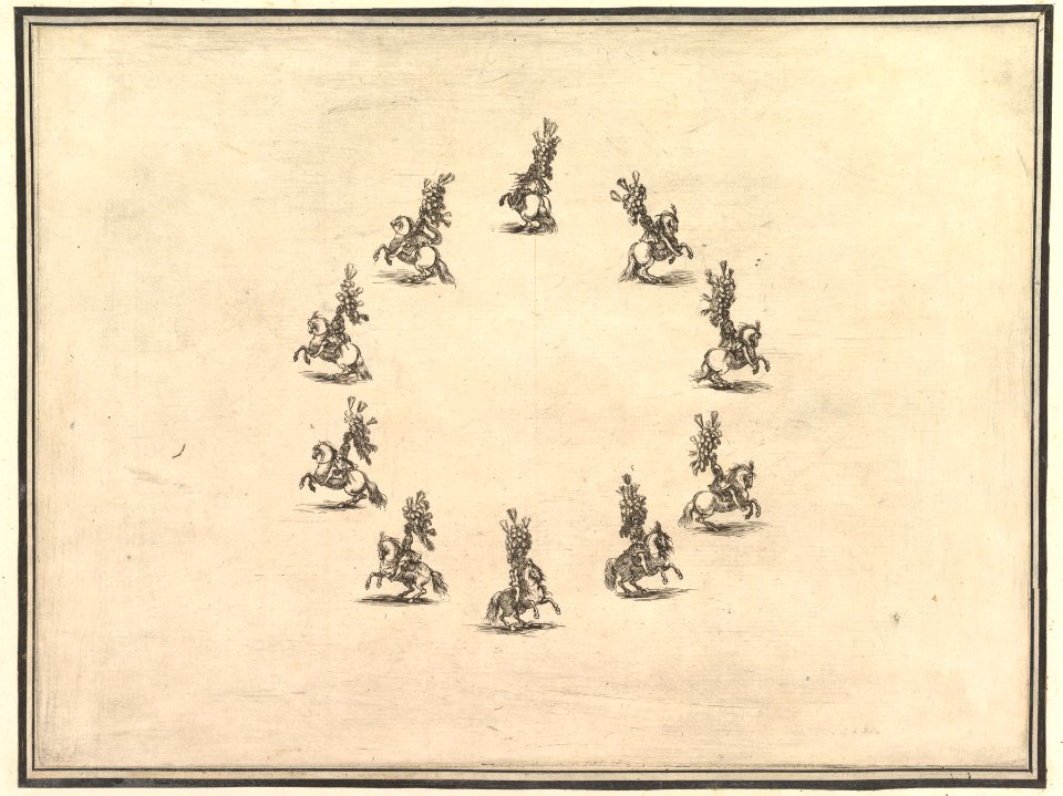 Six riders forming a circle, from 'La gara delle Stagioni' MET DP827741