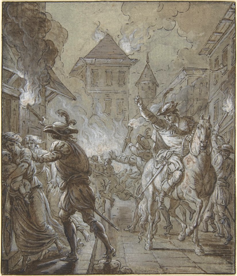 Soldiers pillaging a town MET DP810455