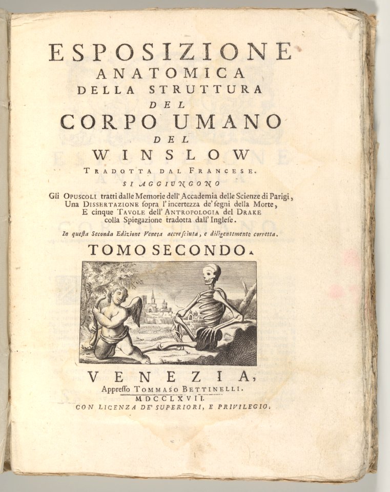 Science Books- Gemmae Antiquae Litteratae; Espozione Anatomica della Struttura del Corpo Umano del Winslow, tradotto dal Franzese (...) tome 1 and 2 MET DP-13372-082