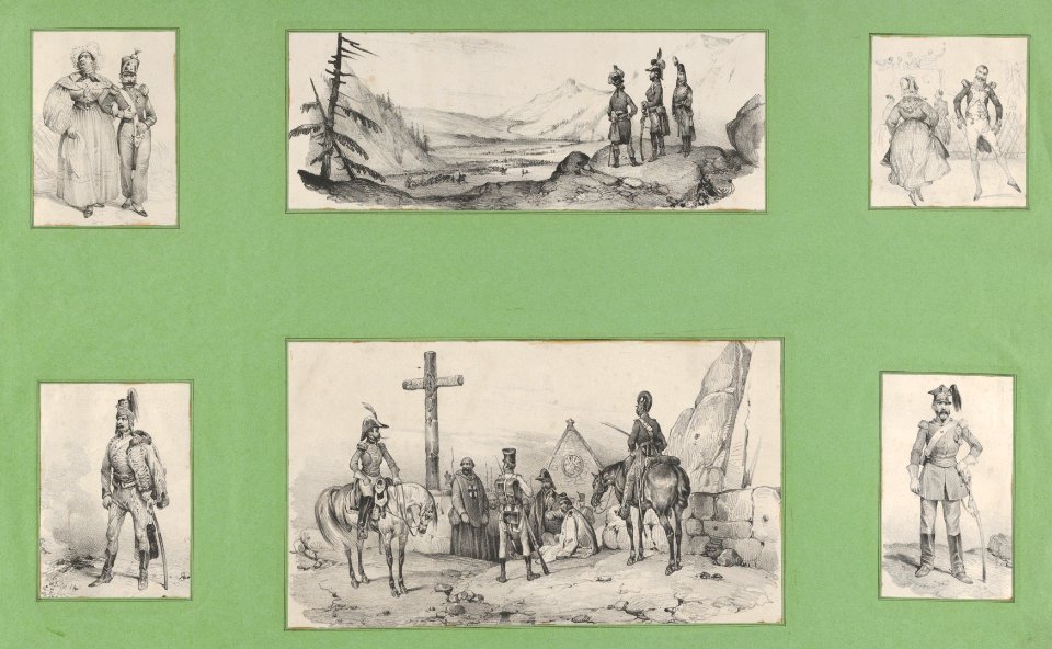 Soldiers and Landscapes, (6 prints mounted onto a green album sheet) MET DP841229