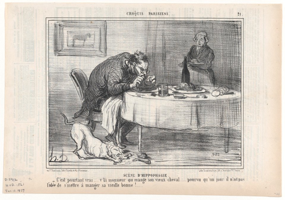 Scêne d'Hippophagie, from Croquis Dramatiques, published in Le Charivari, January 10, 1857 MET DP876623