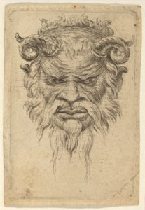 Satyr Mask with Curled Horns Looking Down, from Divers Masques MET DP837355