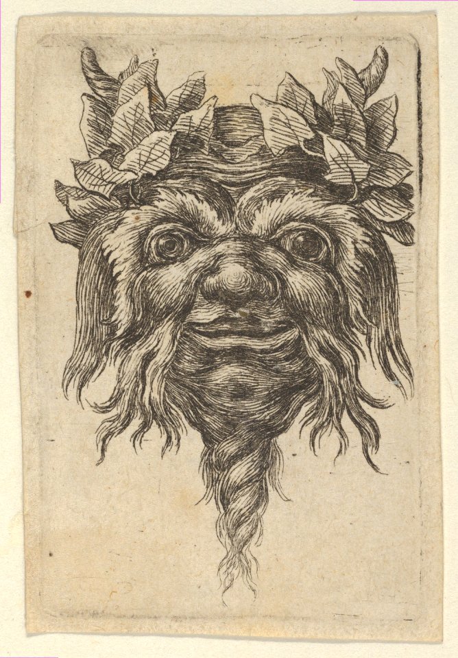 Satyr Mask with a Spiral-Shaped Beard and Ivy Grouped Around Each Horn, from Divers Masques MET DP837354