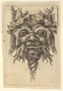 Satyr Mask with a Spiral-Shaped Beard and Ivy Grouped Around Each Horn, from Divers Masques MET DP837354. Free illustration for personal and commercial use.