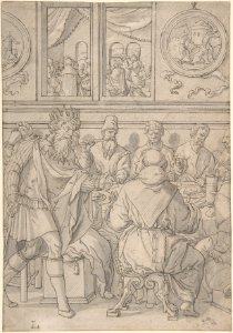 Scene from the parable of the marriage feast (Matthew 22-11-14; The king denouncing the man who was not wearing a wedding robe) MET DP801480