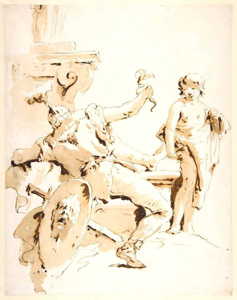 Scherzo di Fantasia- Seated Warrior Holding a Serpent, and Standing Youth MET DP811892
