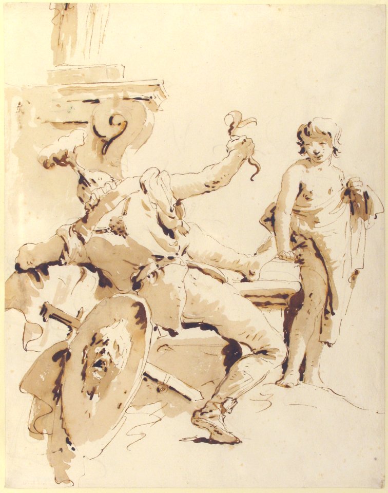 Scherzo di Fantasia- Seated Warrior Holding a Serpent, and Standing Youth MET 37.165.18
