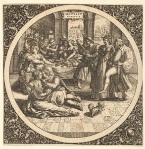 Scene with Galants at a Banquet in a Circle at Center MET DP837275