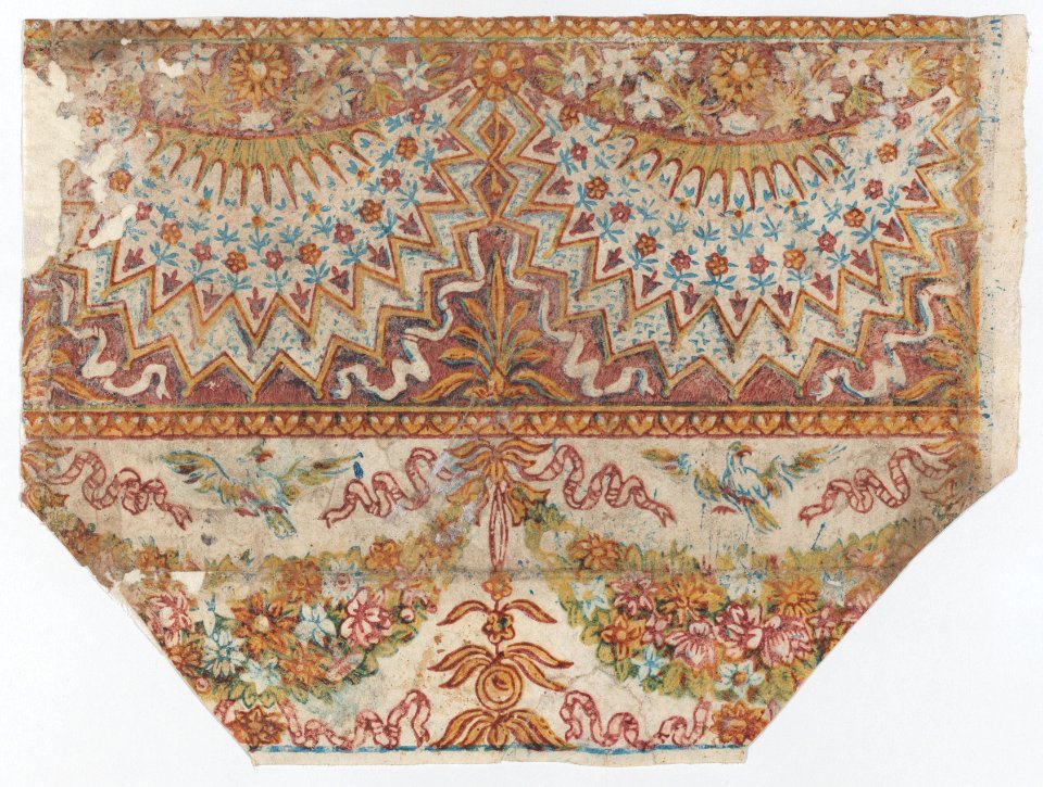 Sheet with hanging draperies, festoons, and birds Met DP886335