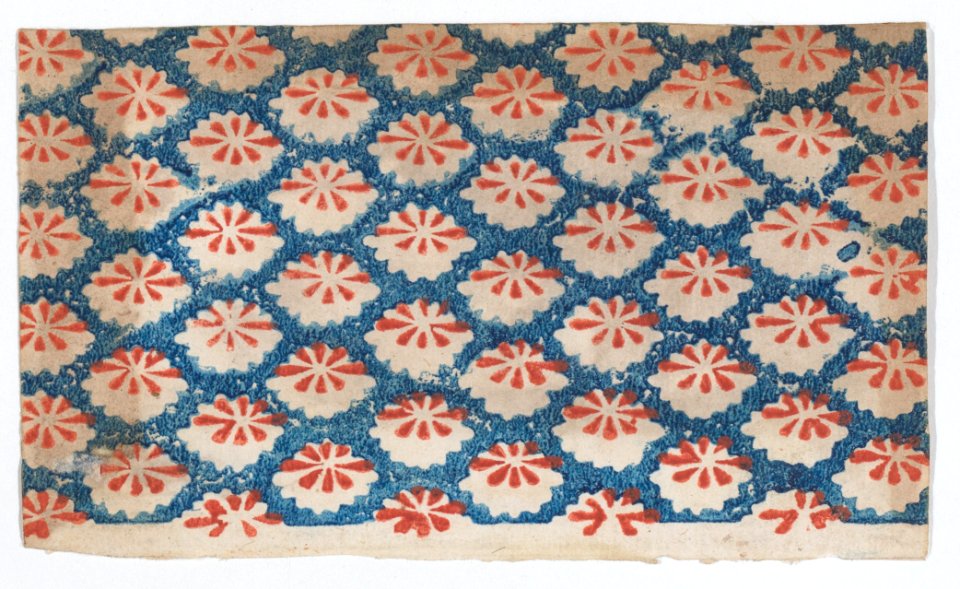 Sheet with overall pattern of ovals with red designs Met DP886636
