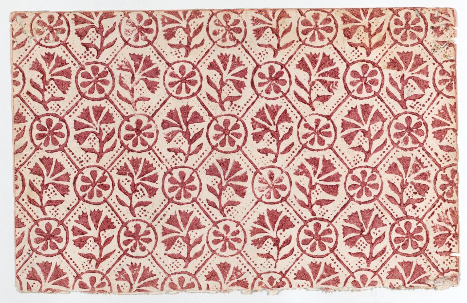Sheet with overall red geometric and floral pattern Met DP887057