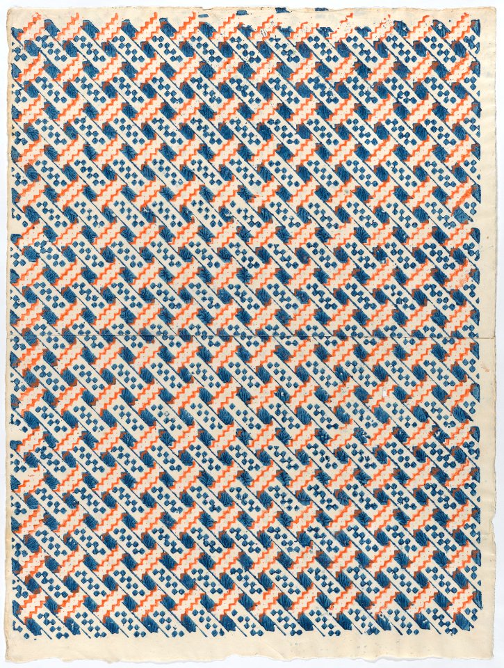 Sheet with overall orange and blue geometric pattern Met DP886309